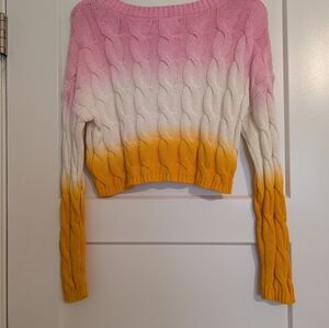 NWT Sincerely Jules Pink, White, and Gold Ombre Cable Knit Crop Sweater XS